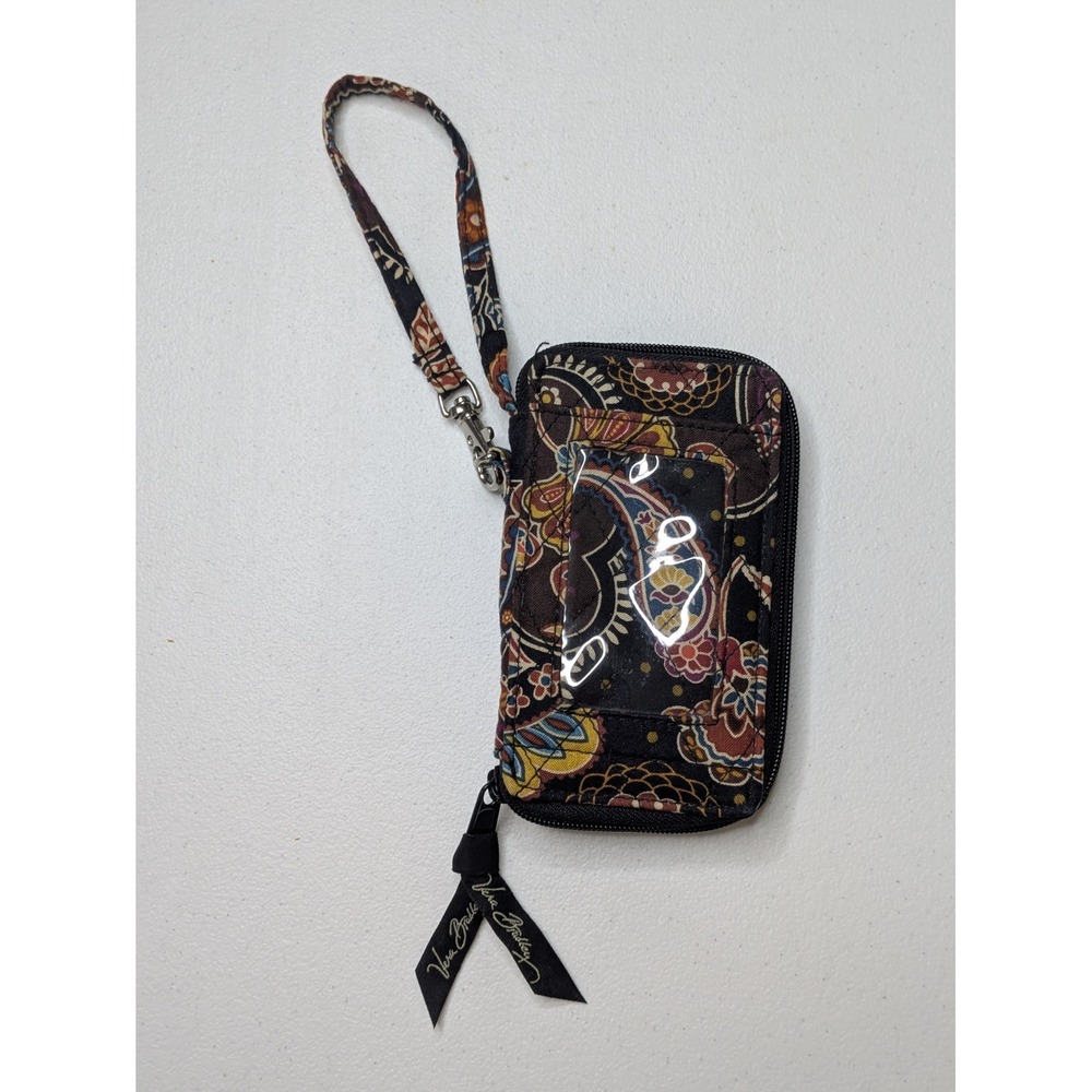Vera Bradley Paisley Quilted Cotton Zip ID Case Wristlet Wallet Black 3" x 5"